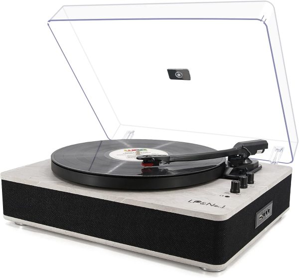 Bluetooth Vinyl Record Player 3-Speed Belt-Drive Turntable with Stereo Speakers and USB Play&Recording (Light Wood)