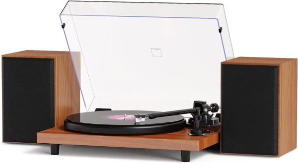 DIGITNOW Vinyl Record Player with Magnetic Cartridge & Adjustable Counter Weight,Wireless Bluetooth Turntable HiFi System with 36 Watt Detachable Speakers for High Fidelity Sound.