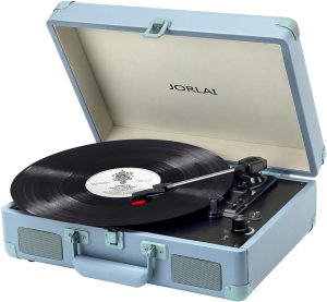 JORLAI Record Player 3 Speed Vinyl Nostalgic Turntable with Bluetooth Connection Built in Battery Built in Stereo Speakers Portbale Suitcase 3.5mm Headphone Jack Aux in/RCA Line Out