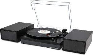 LP&No.1 Bluetooth Vinyl Record Player with External Speakers, 3-Speed Belt-Drive Turntable for Vinyl Albums with Auto Off and Bluetooth Input,Black Wood