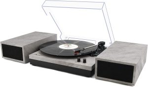 LP&No.1 Record Player with External Speakers, 3 Speed Vintage Belt-Drive Vinyl Turntable with Bluetooth Playback & Auto-Stop （Light Grey）