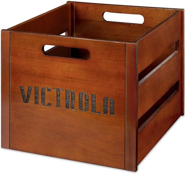 Victrola Wooden Crate - Table Top Album Holder and Organizer for All Records, Holds over 50 Vinyls, Classy Wood Finish, Easy Installation, Elegant Design