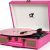 Vintage Bluetooth Suitcase Record Player with Built-in Speakers, 3 Speed Portable Turntable with USB Vinyl Audio Recorder RCA AUX-in & Headphone Jack (Pink, 2023 New Version)