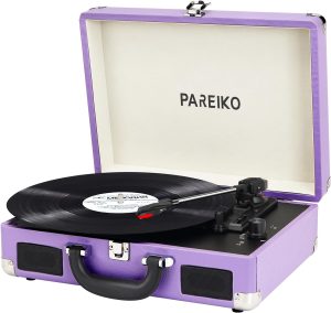 Vinyl Record Player Bluetooth 3-Speed Turntable Vintage Record Player with Built-in Stereo Speakers Portable Phonograph Tocadisco Lp Player Supports 3.5mm Headphone AUX Input RCA Line Output, Purple