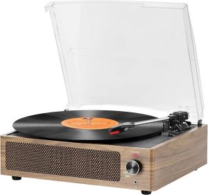 Vinyl Record Player Turntable with Built in Speaker Wireless 3-Speed Belt-Driven LP Vintage Design Support RCA Line Out AUX in Headphone Jack for Home Music and Entertainment