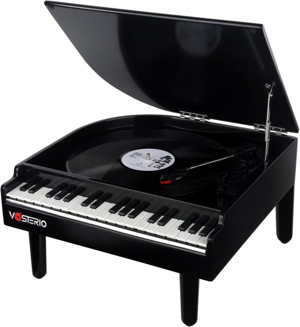 VOSTERIO Bluetooth Record Player with Built-in Speakers, State-of-the-art 3-Speed Turntable with USB Playback and Vinyl Recording, Vinyl Player in Piano Design- Black