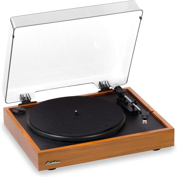 Electrohome Montrose Vinyl Record Player 2-Speed Belt-Drive Turntable, with Audio-Technica Stylus, Speed Control Motor, Built-in Preamp, Wood Plinth, Anti-resonant Platter, Auto-Stop (RR35)