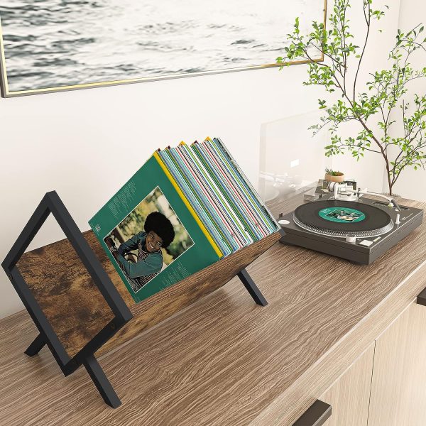 Giikin 2-Tier Vinyl Record Storage Holder, Holds up to 160-200 LPs, Mobile Metal and Wooden Vinyl Record Organizer Stand with Casters, Storage, Protects Vinyl - Organize Albums - Book, Magazine, Files