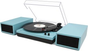 LP&No.1 Bluetooth Vinyl Record Player with External Speakers, 3-Speed Belt-Drive Turntable for Vinyl Albums with Auto Off and Bluetooth Input,Orange Leather Wrapped