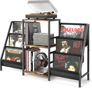 Record Player Stand with Vinyl Storage, Record Player Table with Vinyl Record Storage Up to 400 Albums, Turnta ble Stand with Record Holder Vinyl Display Shelf, Record Cabinet for Vinyls Media Stereo