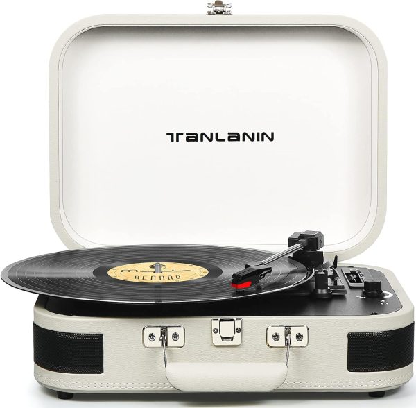 Record Player with Built-in Speakers | Vintage 3-Speed Suitcase Vinyl LP Player with USB Recording | Upgraded Turntable Audio | Bluetooth Playback | RCA/Headphone Out | Digital Display | Vintage Black