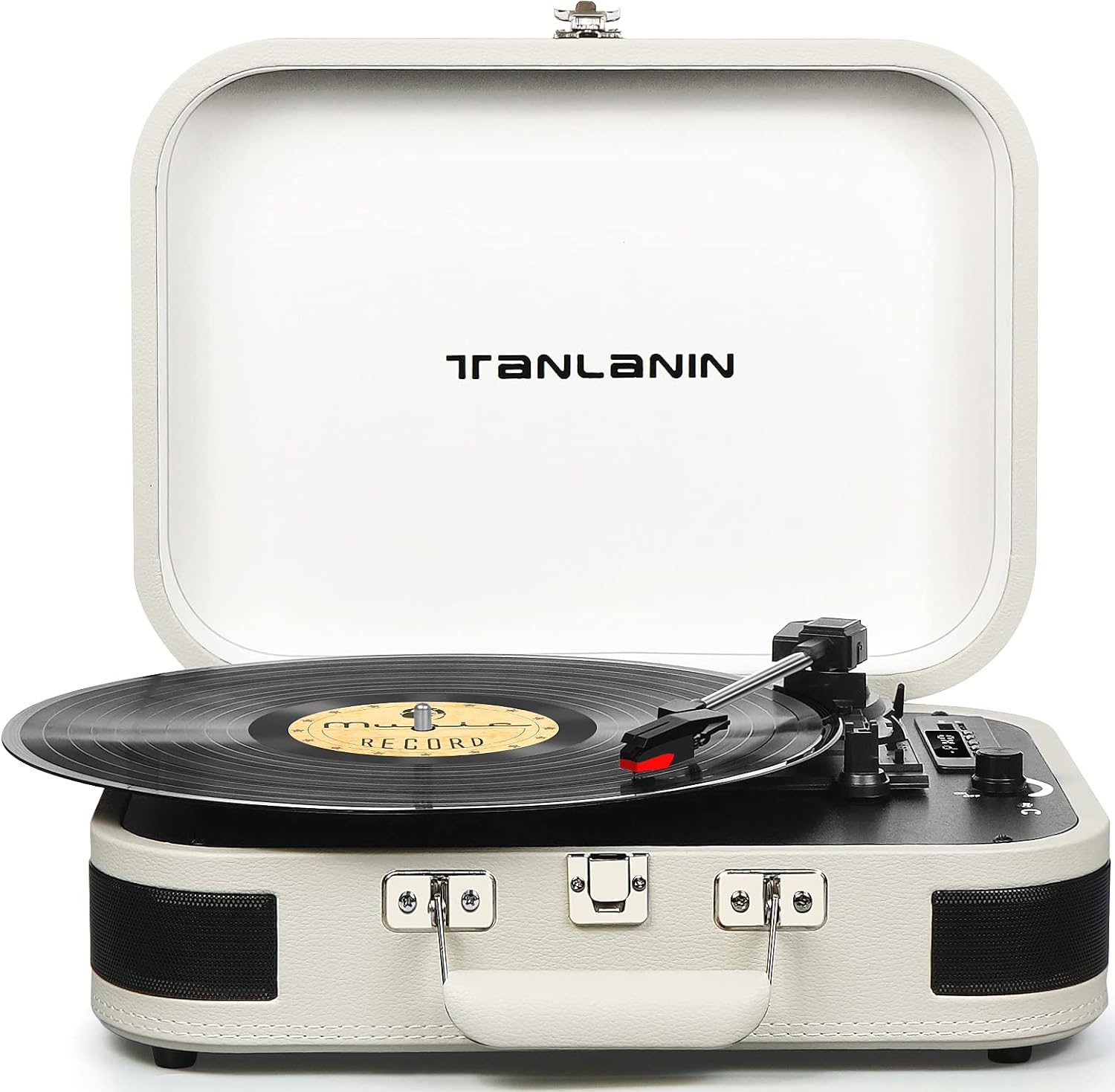 Record Player with Built-in Speakers | Vintage 3-Speed Suitcase Vinyl LP Player with USB Recording | Upgraded Turntable Audio | Bluetooth Playback | RCA/Headphone Out | Digital Display | Vintage Black
