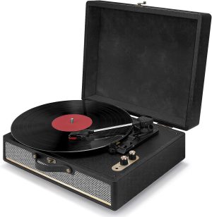 Vinyl Record Player Bluetooth with Built-in Speakers 3 Speed Suitcase Record Player Wireless Turntable, Headphone, AUX-in, RCA Out, USB Playback Portable Player for Entertainment and Home Decoration