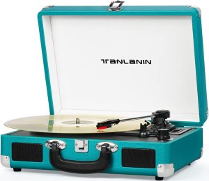 Vinyl Record Player Vintage 3-Speed Bluetooth Portable Suitcase Turntables with Built-in Speakers, USB Recording, 33 45 78RPM LP Player Support AUX in RCA Line Out Headphone Jack, Turquoise