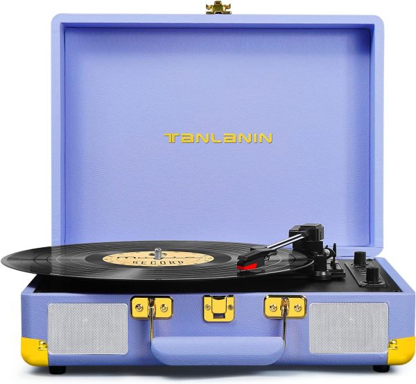 Vinyl Record Player Vintage 3-Speed Bluetooth Suitcase Portable Turntable with Built-in Speaker, USB Recording, 33 45 78 RPM Vinyl Record Player Support RCA Out AUX-in Headphone Jack, Turntable Purple