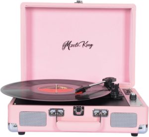 Vinyl Record Player with Built-in Stereo Speakers,Bluetooth Turntable, 3-Speed Portable LP Vinyl Player with USB Playback | SD Card Playback | RCA | AUX Input | Headphone Jack, Vintage Turntable Pink