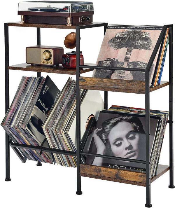 BNING Record Player Stand with Vinyl Storage, Large Capacity Record Player Table with Record Holder, Turntable Stand as End Table for Albums Storage, Record Player Cabinet for Living Room Bedroom