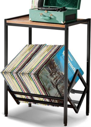 BOEASTER Record Player Stand with Vinyl Storage, Turntable Stand with Record Storage Up to 80 Albums, Record Player Table Shelf for Living Room Bedroom Office