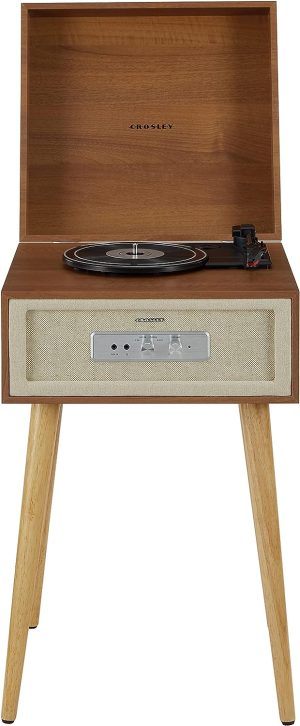 Crosley CR6235A-NA Rohe 3-Speed Bluetooth in/Out Vinyl Record Player Turntable with Built-in Speakers and Detachable Legs, Natural