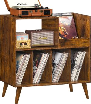 LELELINKY Large Record Player Stand, Turntable Stand with Storage, Vinyl Record Holder with Display Area, Record Player Table Holds Up to 300 Albums, Record Stand for Music room Living Room-Natural