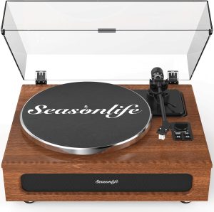 Record Player High Fidelity Turntable for Vinyl Records Built-in 4 Stereo Speakers All-in-One Vinyl Player Belt Drive Turn Table with MM Cartridge ATN-3600L Stylus 33 45 Speed Bluetooth Classic Black