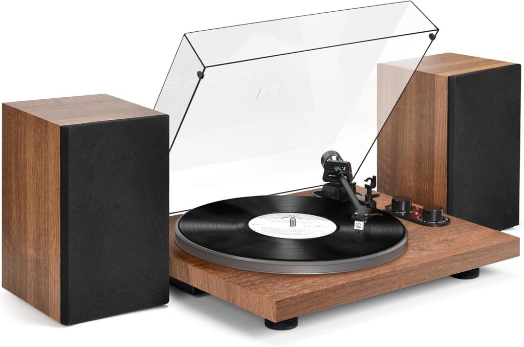 Record Player Turntable with 40W Bookshelf Speakers and Bluetooth ...