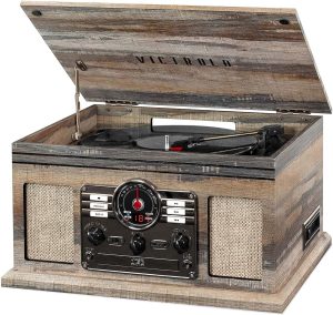 Victrola Nostalgic 6-in-1 Bluetooth Record Player & Multimedia Center with Built-in Speakers - 3-Speed Turntable, CD & Cassette Player, AM/FM Radio | Wireless Music Streaming | Espresso