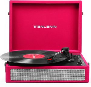 Vintage 3-Speed Bluetooth Record Player with Built-in Speakers, Retro LP Vinyl Player Portable Suitcase Turntable with USB Recording, Wireless Music Playback, RCA/AUX/Headphone Jack, Floral