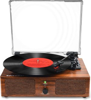 Vinyl Record Player Turntable with Upgraded Speakers Wireless Vintage Vinyl Player with USB Input, 3 Speed,AUX in,Headphone Jack and RCA Out