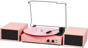 Vinyl Record Player with External Speakers, USB Recording, 33 45 78 RPM Bluetooth LP Player Vintage Turntable with Dual Stereo Speakers Support AUX-in RCA Out Headphone Jack, Green