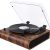 VOSTERIO Bluetooth Record Player, 3 Speed Turntable with Built-in Speakers, Retro LP Vinyl Player with BT Input & Output, FM Radio, USB & SD Card Recording, Aux in, LED Display