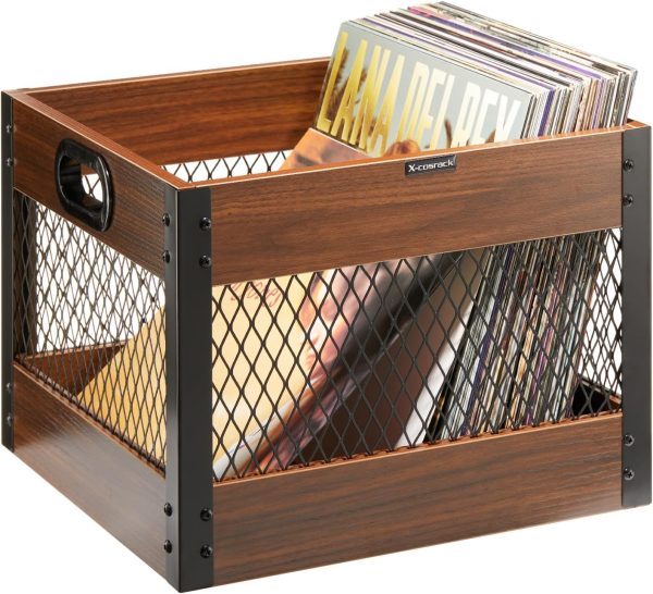 X-cosrack Vinyl Record Storage Crate, Wooden LP Record Storage Crate Album Shelf Vinyl Record Storage Cube Record Record Organizer Box