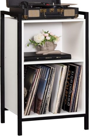YAHARBO Turntable Stand, Record Player Stand, 3-Shelf Black Vinyl Record Holder with Storage, Vintage Record Stand Holds Up to 180 Albums, Record Table with Handle for Living Room, Bedroom, Office