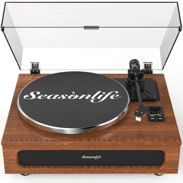 Record Player All-in-One High Fidelity Turntable for Vinyl Records with Built-in 4 Stereo Speakers Phono Preamp Bluetooth Playback Auto Stop Belt Drive with MM Cartridge ATN3600L Stylus Vintage Brown