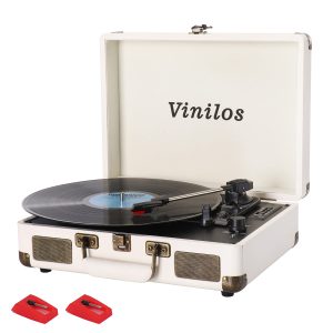 Record Player for Vinyl with Built-in Speakers Bluetooth Output,3 Speed Belt-Driven Phonograph Retro Turntable Player, Portable Vintage Suitcase LP Player USB Recording, Includes 2 Extra Stylus