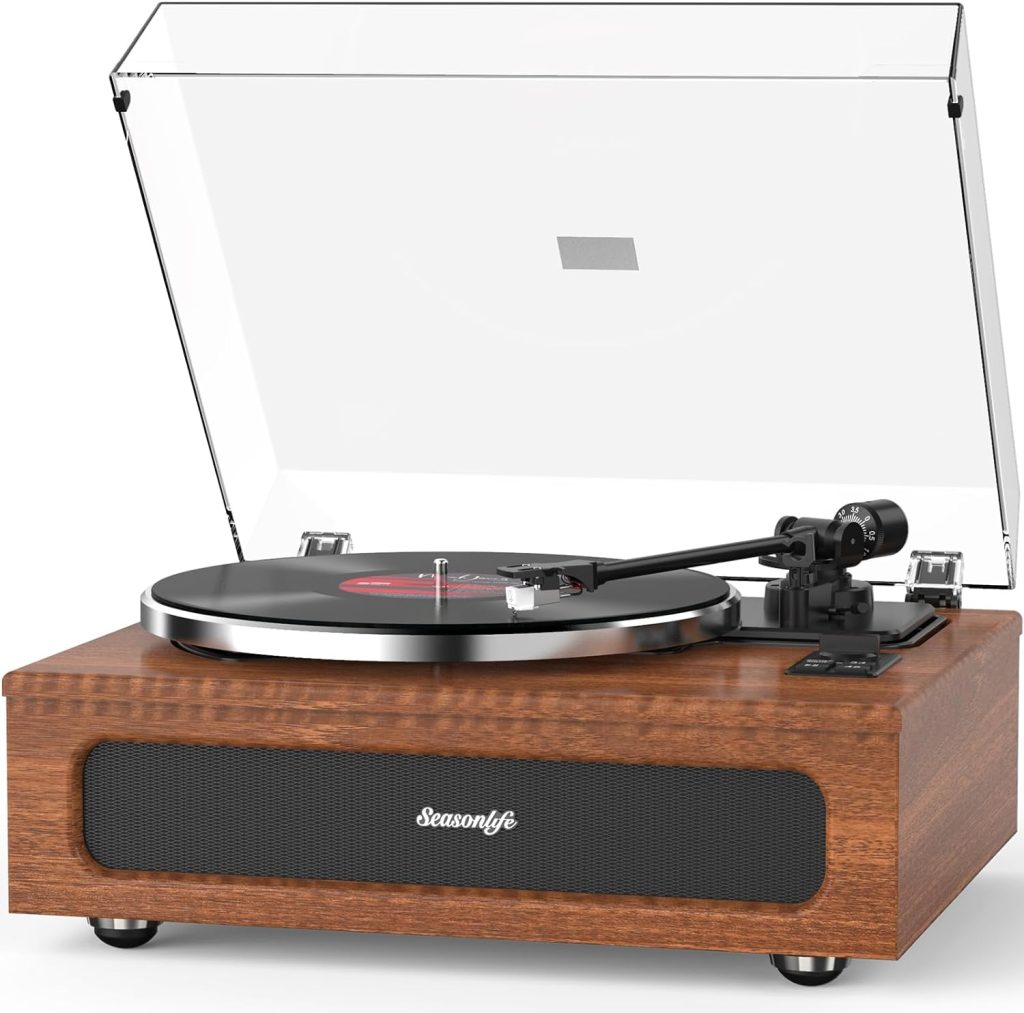 seasonlife Vintage Record Player for Vinyl with Speakers High Fidelity Belt Drive Turntables