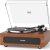 seasonlife Vintage Record Player for Vinyl with Speakers High Fidelity Belt Drive Turntables Records Built-in 2 Tweeter and Bass, All-in-One LP MM Cartridge Wireless Pairing AUX RCA, Brown,(HQ-KZ018)