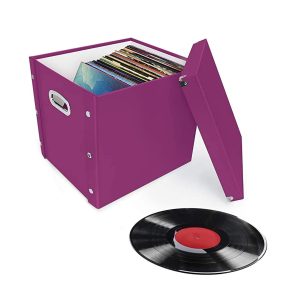 Snap-N-Store Vinyl Record Storage Box - Pack of 1-13.2 x 12.625 x 12.5 Inch LP Holder with Lid & Guides for 12-inch Records - Crate Holds up to 75 Vinyl Albums - Black
