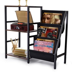 SOAR ON WINGS Record Player 3-Tier Stand Turntable Stand Record Storage, Record Player Table Holds Up to 200 Albums, End Table for Vinyl Records for Living Room , Vinyl Record Holder Cabinet