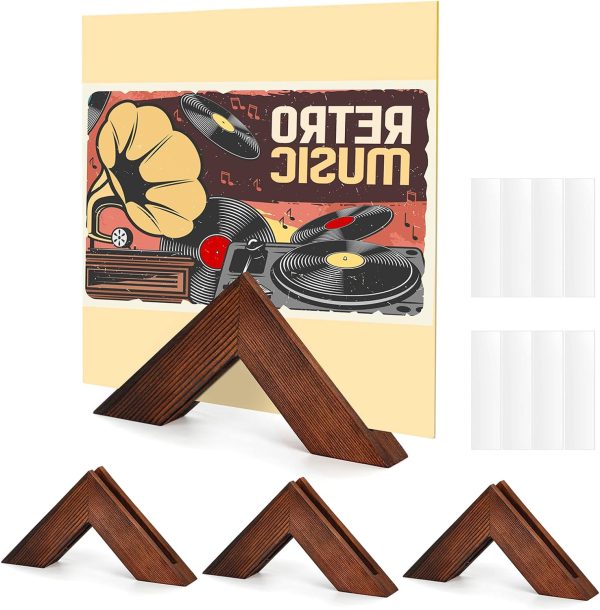 TIMCORR Vinyl Record Holder Set : Vinyl Wall Mount for Record Display, Pine Wood Album Shelf with Sticky Transparent Tapes Hanging on the Wall (Pine Wood Set of 4)