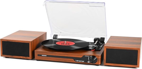 Turntable Record Player with External Speakers,Vintage Vinyl Record Player Supports Wireless Streaming 3 Speed RCA Output USB Design