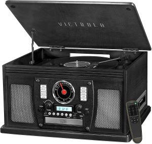 Victrola 8-in-1 Bluetooth Record Player & Multimedia Center, Built-in Stereo Speakers - Turntable, Wireless Music Streaming, Real Wood | Mahogany