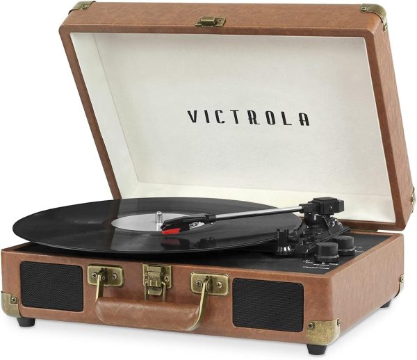 Victrola Vintage 3-Speed Bluetooth Portable Suitcase Record Player with Built-in Speakers | Upgraded Turntable Audio Sound|Peach Rose Gold, Model Number: VSC-550BT- TPG