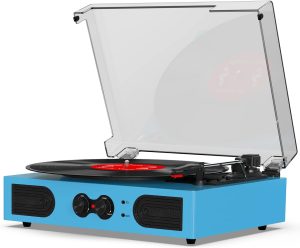 Vinyl Record Player Vintage Turntables with Built-in Stereo Speakers, Bass & Treble Control, 33 45 78 RPM Portable Vinyl LP Player, Support Bluetooth Playback/RCA/AUX/Headphone Jack | Turntable Blue