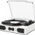 Vinyl Record Player with Built-in Stereo Speakers and Bass Adjust, Vintage 3-Speed Portable LP Turntable with Upgraded Audio Sound, Bluetooth Input, RCA/AUX/Headphone Jack, White Wood