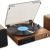Vinyl Record Player with Powerful External Bookshelf Speakers, Bluetooth Record Player,3-Speed Belt-Driven Turntable with Headphone Jack/USB/RCA （Walnut Wood）