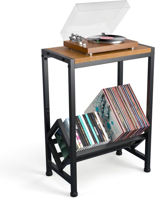 Vinyl Record Storage Rack 2 Tier, Record Holder 75-100 LP Storage Shelf Display Stand with Dividers, Record Storage Display Rack Black Metal for Albums, Magazine Display, Book and Files Organizer
