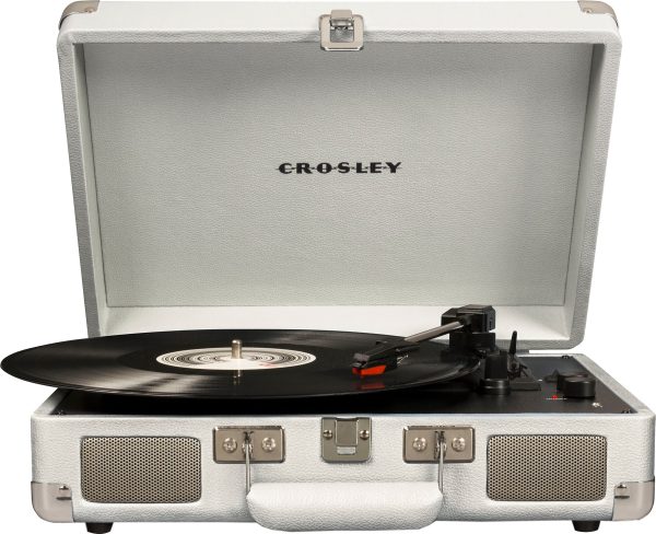 Crosley CR8005F-WS Cruiser Plus Vintage 3-Speed Bluetooth in/Out Suitcase Vinyl Record Player Turntable, White Sand