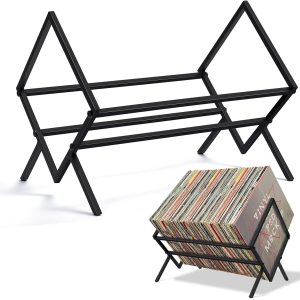 JINIHFW Record Holder for Albums, Vinyl Record Storage Holder Stacks Up to 80-100 LPs, Vinyl Record Holder Black, Lp Record Holder Rack