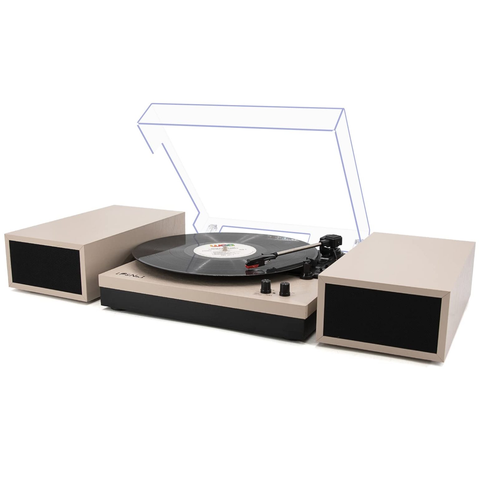 Record Player With Bookshelf Speakers LP&No.1 Contemporary Turntable Record Player Bundle with Dual Powered